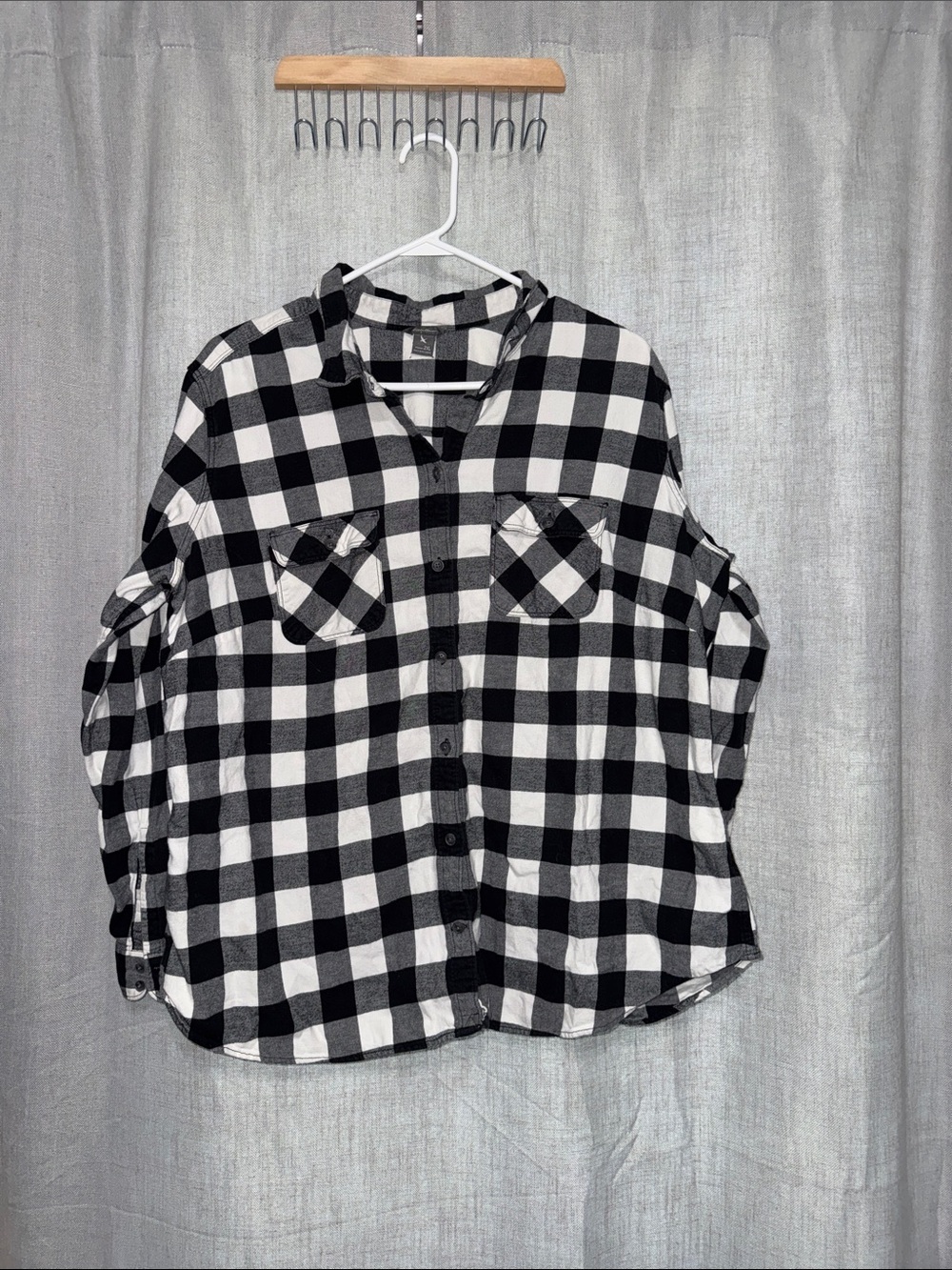 Eddie Bauer Black and White Buffalo Plaid Flannel Shirt